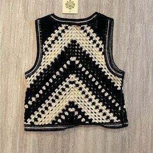 Black and White Crochet Women Top